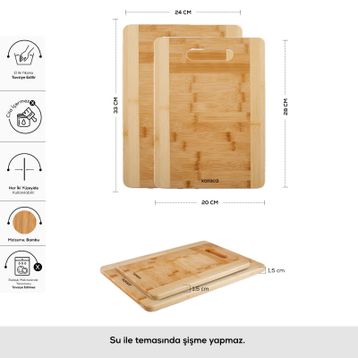 Karaca Lowell Bamboo Kahverengi 2'li 28x33 cm Pro Kesme Tahtası