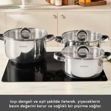 Karaca Magnus XL İndüksiyon Tabanlı 6 Parça Gümüş Çelik Tencere Seti