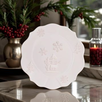 Karaca New Year Yılbaşı Snowy 29 cm Beyaz Servis Tabağı