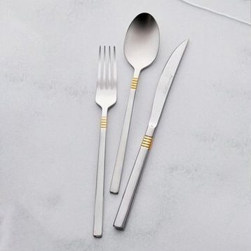 Karaca Nil 84 Parça 12 Kişilik Elegance Çizgili Mat Gold Kutulu Çatal Kaşık Bıçak Takımı