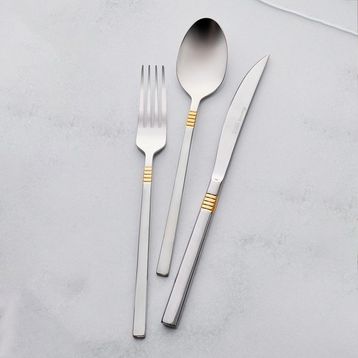 Karaca Nil 84 Parça 12 Kişilik Elegance Çizgili Mat Gold Kutulu Çatal Kaşık Bıçak Takımı