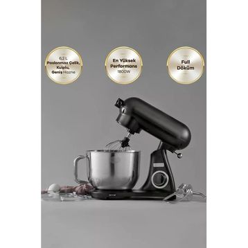 Karaca Powercast Chef Döküm 1800 W 6.2 lt Matte Black Hamur Yoğurma Makinesi