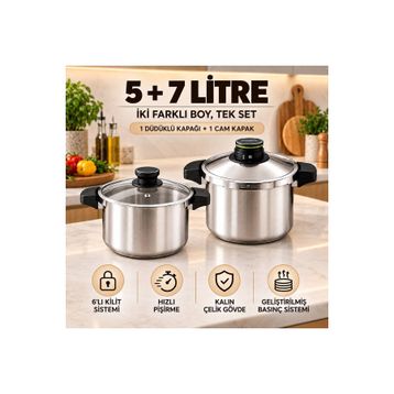 Karaca Quick & Safe Paslanmaz Çelik 5 + 7 Lt Düdüklü Tencere Set