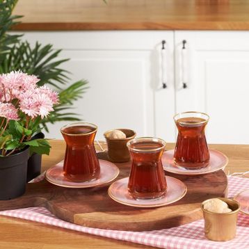 Karaca Retro Pembe 6 Kişilik 12 Parça Çay Seti