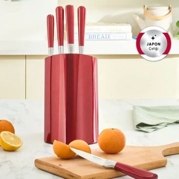 Karaca Samuray Flash Red Japon Çeliği Kırmızı 6 Parça Bıçak Seti