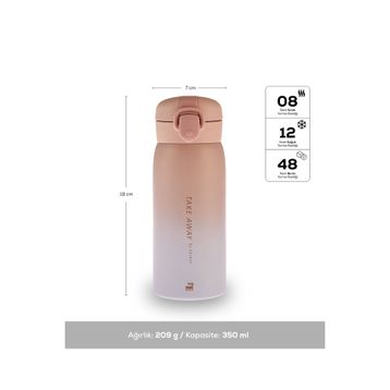 Karaca Skyfall Pembe 350 ml Paslanmaz Çelik Sızdırmaz Termos