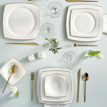 Karaca Square Bone Jamie 57 Parça 12 Kişilik Gold Yemek Takımı