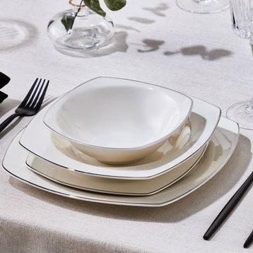 Karaca Square Bone Mane 24 Parça 6 Kişilik Platin Yemek Takımı