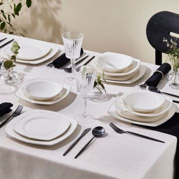 Karaca Square Bone Mane 24 Parça 6 Kişilik Platin Yemek Takımı