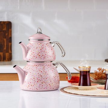 Karaca Terazzo Emaye Krem Midi Çaydanlık Takımı
