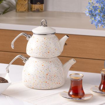 Karaca Terazzo Emaye Krem Midi Çaydanlık Takımı