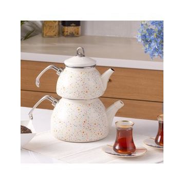 Karaca Terazzo Emaye Krem Midi Çaydanlık Takımı