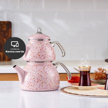 Karaca Terazzo Emaye Krem Midi Çaydanlık Takımı