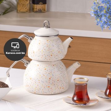 Karaca Terazzo Emaye Krem Midi Çaydanlık Takımı