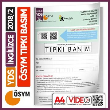 Karakutu Yayınları YDS 2018/2 ÖSYM Video Çözümlü Türkiye Geneli Tıpkı Basım Çıkmış Soru Deneme Kitapçığı