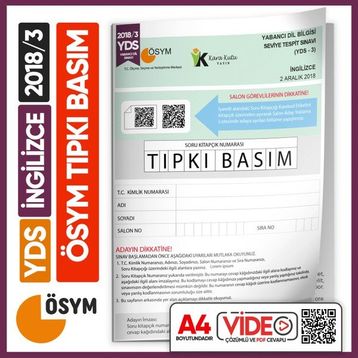 Karakutu Yayınları YDS 2018/3 ÖSYM Video Çözümlü Türkiye Geneli Tıpkı Basım Çıkmış Soru Deneme Kitapçığı