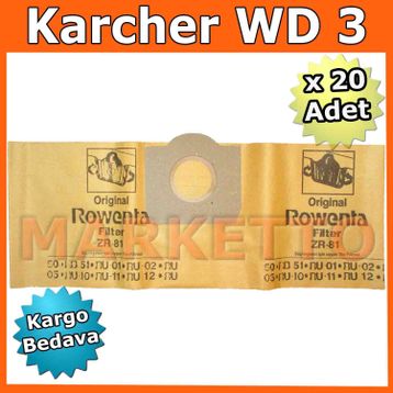 Karcher WD 3200 Kağıt 20 Adet Uyumlu Süpürge Toz Torbası