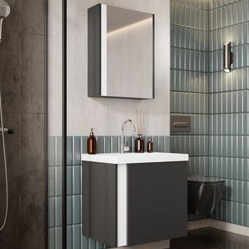 Karen Banyo 50 cm Antrasit Kemer Aynalı Takım Banyo Dolabı