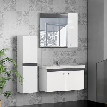 Karen Banyo 80 cm Beyaz New Bahar Aynalı Takım Banyo Dolabı