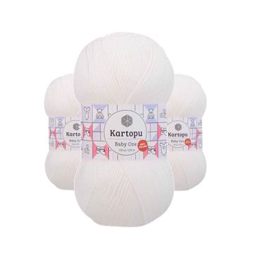 Kartopu K010 3 Adet Kar Beyaz Baby One Tüylenmeyen El Örgü İpi Yünü