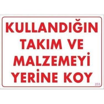 Katar Market Kullandığın Takım ve Malzemeyi Yerine Koy Uyarı Levhası