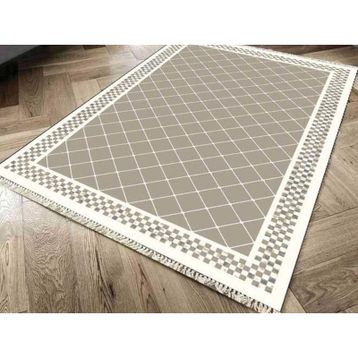 Kaymaz Taban Dijital Baskı Kadife Dama Cappucino 180x280 cm Salon Halı