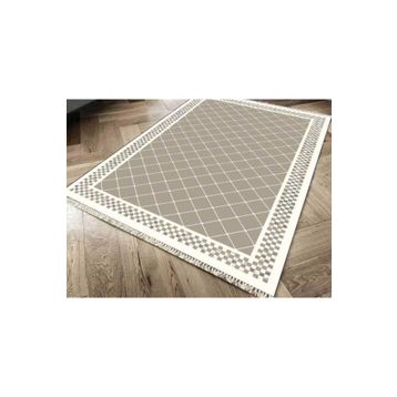 Kaymaz Taban Dijital Baskı Kadife Dama Cappucino 180x280 cm Salon Halı