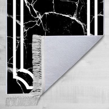 Kaymaz Taban Dijital Baskı Kadife Linear Stone Siyah 180x280 cm Salon Halı
