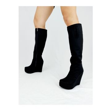 Kelly Siyah Süet Dolgu Topuklu Çizme