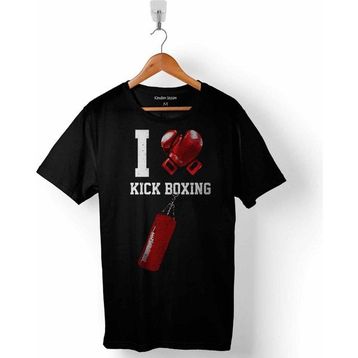 Kendim Seçtim I Love Kick Boxing Boks Eldiveni Siyah Erkek Tişört