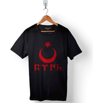 Kendim Seçtim Türk Bayrağı Göktürkçe Ay Yıldız Hilal Baskılı Siyah Unisex T-Shirt