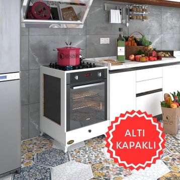 Kenzlife Altın3 Byz Fırın Ocak Dolabı Kapaklı Ayaklı Beyaz Ankastre Modülü Kabini