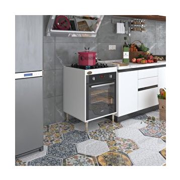 Kenzlife Lev Yaşin Byz 89-81x60x56 Fırın Ocak Dolabı Ayarlı Ayaklı Beyaz Ankastre Modülü Kabini