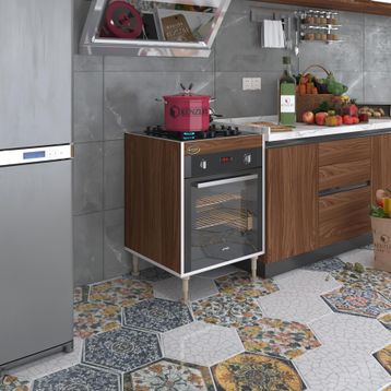 Kenzlife Lev Yaşin Cvz 89-81x60x56 Fırın Ocak Dolabı Ayarlı Ayaklı Ceviz Ankastre Modülü Kabini