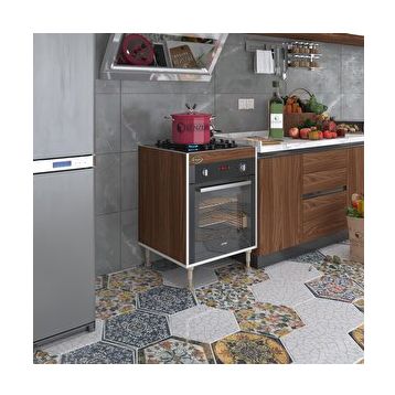Kenzlife Lev Yaşin Cvz 89-81x60x56 Fırın Ocak Dolabı Ayarlı Ayaklı Ceviz Ankastre Modülü Kabini