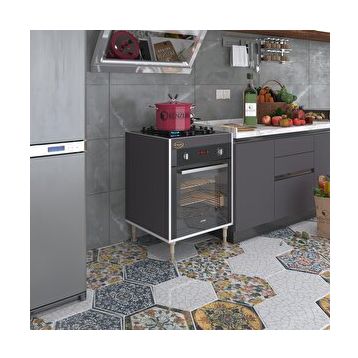 Kenzlife Lev Yaşin Gri 89-81x60x56 Fırın Ocak Dolabı Ayarlı Ayaklı Gri Ankastre Modülü Kabini