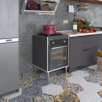 Kenzlife Lev Yaşin Gri 89-81x60x56 Fırın Ocak Dolabı Ayarlı Ayaklı Gri Ankastre Modülü Kabini