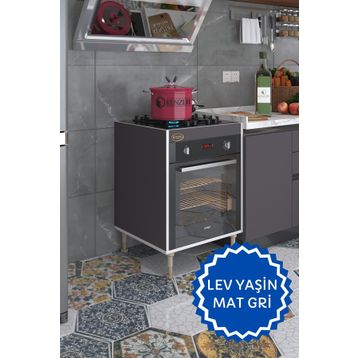 Kenzlife Lev Yaşin Gri 89-81x60x56 Fırın Ocak Dolabı Ayarlı Ayaklı Gri Ankastre Modülü Kabini