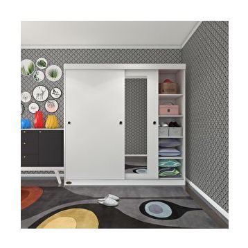 Kenzlife Papatya Sürgülü Kapaklı Kapılı 180 CM Beyaz Gardrop