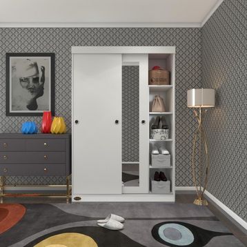 Kenzlife Papatya Sürgülü Kapaklı Kapılı Beyaz 120 CM Gardrop