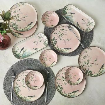 Keramika 12 Parça 6 Kişilik Pink Woods Kahvaltı Takımı