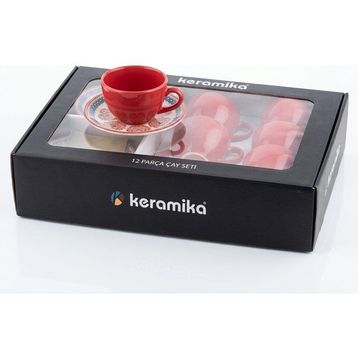 Keramika 12 Parça Çay Seti Kırmızı