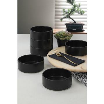 Keramika 14 cm 6 Adet Mat Siyah Stackable Çorba Kasesi