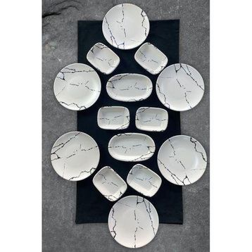 Keramika 14 Parça 6 Kişilik Mermer Kahvaltı Takımı