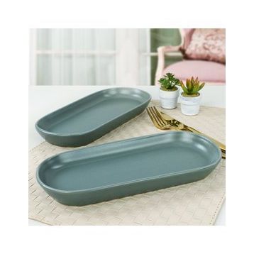 Keramika 2 Adet 26 cm Mat Yeşil Noyan Kayık Tabak