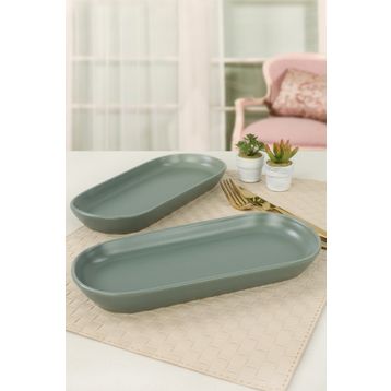 Keramika 2 Adet 26 cm Mat Yeşil Noyan Kayık Tabak