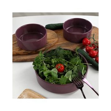 Keramika 3 Parça Mor Stackable Salata Çerez Seti