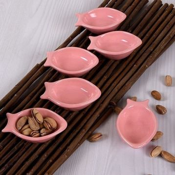 Keramika 6 Adet Mini Balık Pembe Sosluk