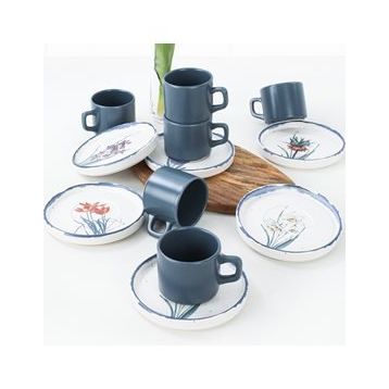 Keramika Anatolian Flowers Stackable 12 Parça 6 Kişilik Çay Seti