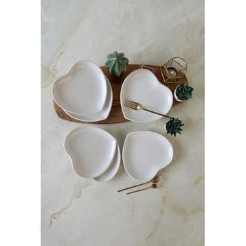 Keramika Beyaz Kalp 6 Adet 20 cm Pasta Tabağı